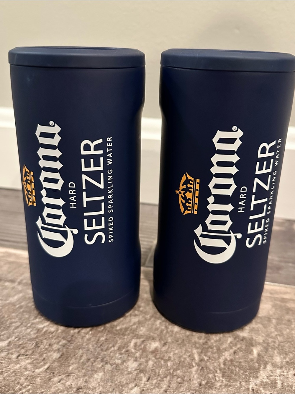 Lot of 2 Brumate Hopsulator Slim Can Coolers w/ Corona Seltzer Branding in Navy